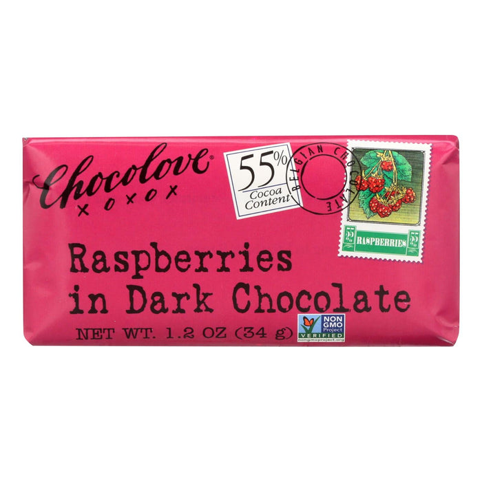 Chocolove Xoxox Dark Chocolate Raspberries 12 Mini Bars
