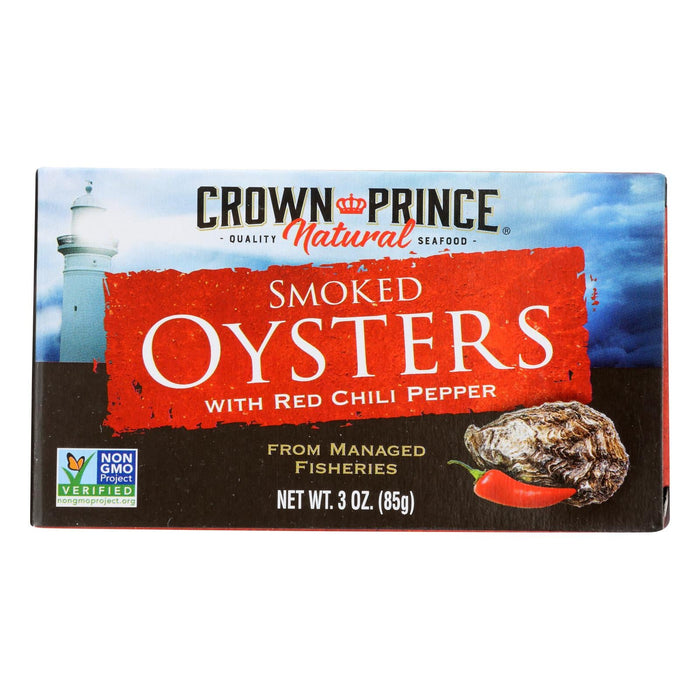 Crown Prince Smoked Oysters with Red Chili Pepper - 3 Oz. (Pack of 18)