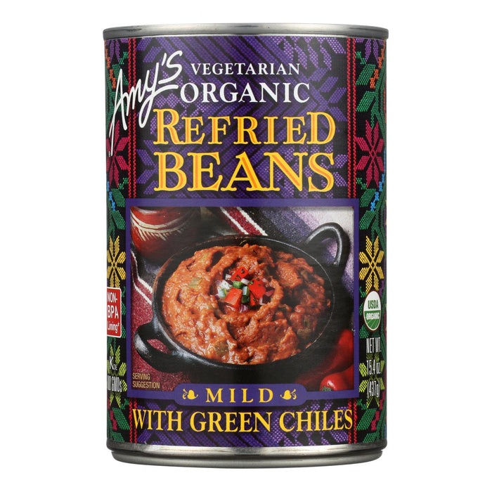 Amy's Organic Refried Beans with Green Chiles, 15.4 Oz (Pack of 12)