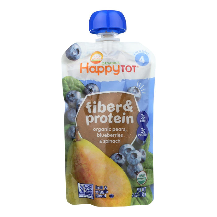 Happy Tot Organic Fiber & Protein Toddler Food - Stage 4 - Pear, Blueberry & Spinach - 16 Pack - 4 Oz