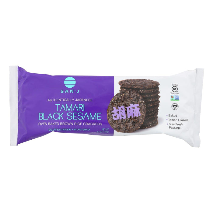 San-J Black Sesame Brown Rice Crackers (Pack of 12) - 3.7 Oz.