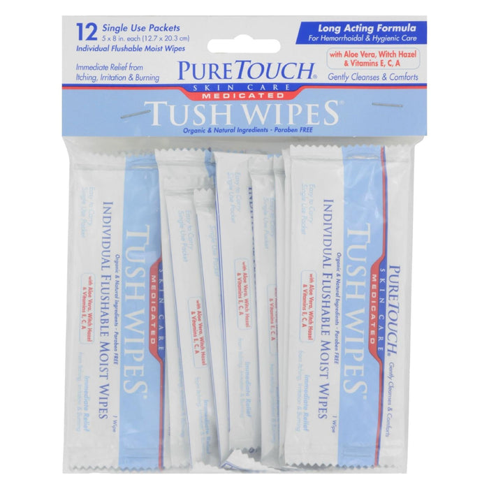 Puretouch Skin Care Medicated Tush Wipes - 12 Packets