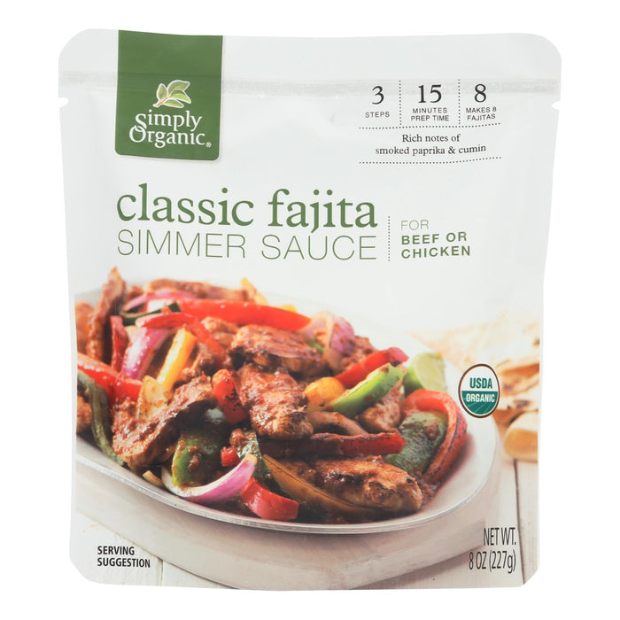 Simply Organic Classic Fajita Simmer Sauce [Pack of 6 - 8 Oz.] Organic