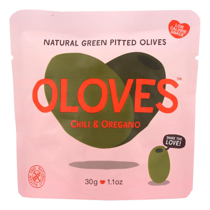 Oloves Pitted Green Olives, Chili, and Oregano, 10 - 1.1 Oz. Packs