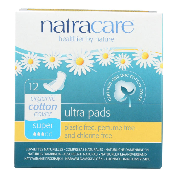Natracare Ultra Thin Organic Cotton Cover Super Absorbent Sanitary Pads with Wings - 12 Pack