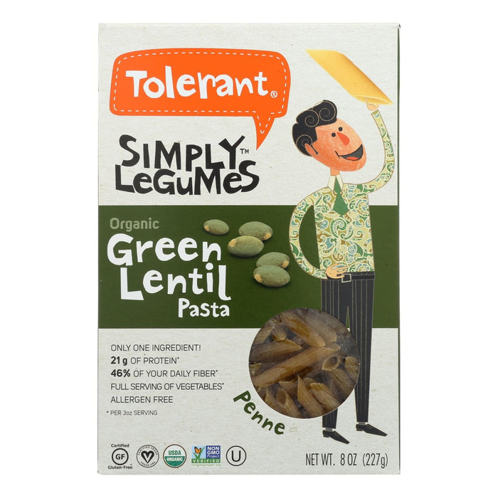 Tolerant Simply Legumes Green Lentil Penne, 6-Pack, 8 Oz. Each