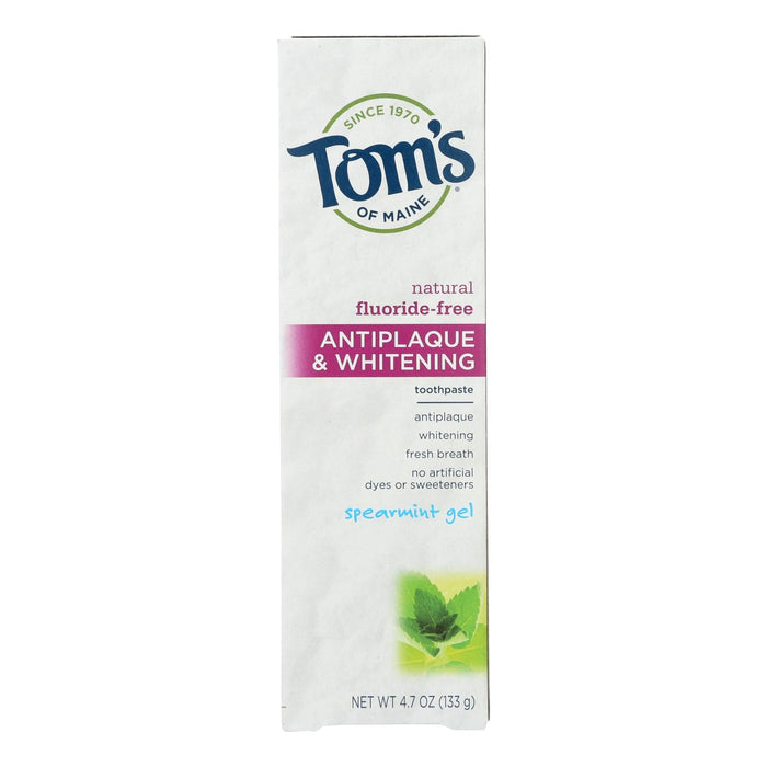 Tom's of Maine Antiplaque & Whitening Spearmint Gel Toothpaste - 4.7 Oz, 6-Pack