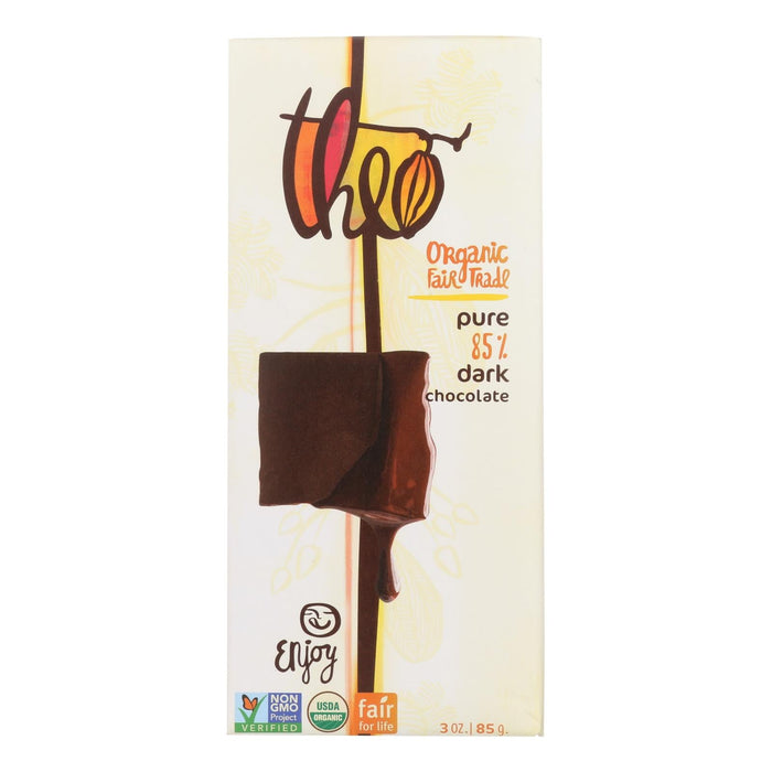 Organic Theo Dark Chocolate Bar (Pack of 12) - Classic 85% Cacao Pure 3 Oz Bars