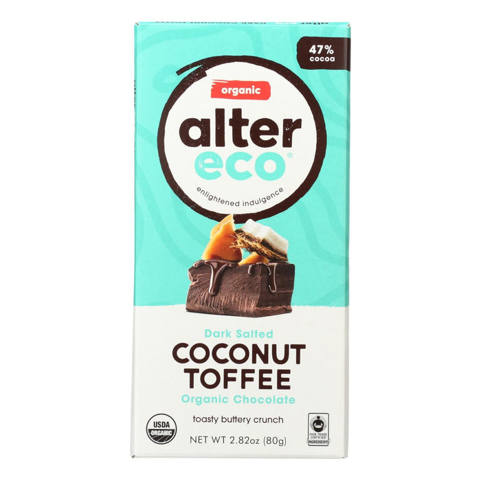 Alter Eco Americas Organic Dark Chocolate Bar with Rich Coconut Toffee - 2.82 Oz Bars - Case Of 12