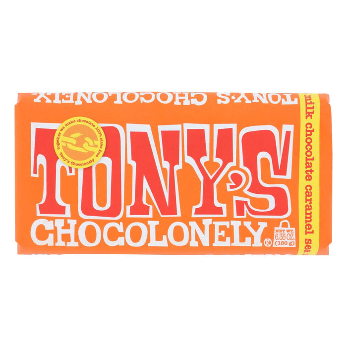 Tony's Chocolonely Milk Caramel Sea Salt Chocolate Bar (Pack of 15) - 6.35 Oz.