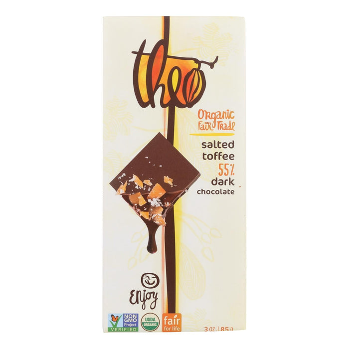 Theo Chocolate Salted Toffee (Pack of 12) - 55 Percent Dark Chocolate - 3 Oz.