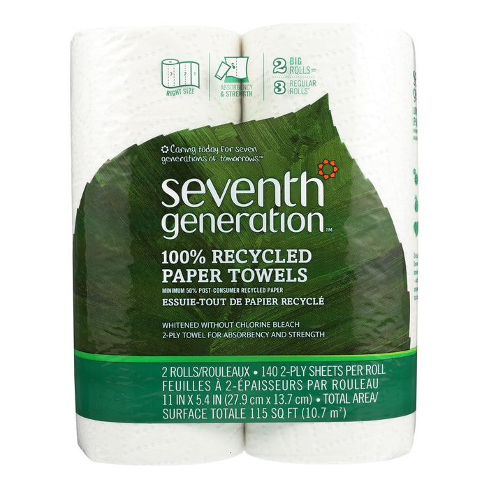 Seventh Generation Recycled Paper Towels - White - 12 Rolls of 140 Sheets