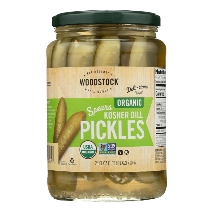 Woodstock Organic Kosher Dill Pickle Spears, 24 Fl Oz (Pack of 6)