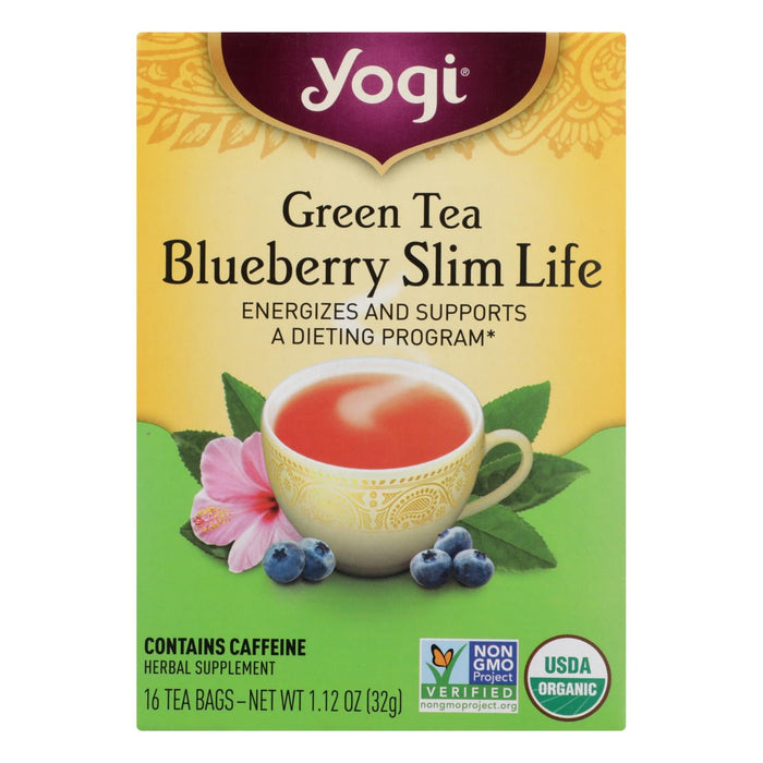 Yogi Green Tea Blueberry Slim Life Herbal Tea, 16 Tea Bags (Pack of 6)