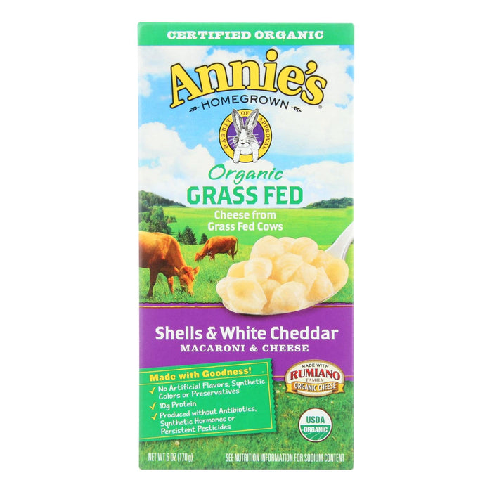 Annie's Homegrown Organic Grass-Fed Shells & White Cheddar Macaroni & Cheese, 12 Pack x 6 Ounces