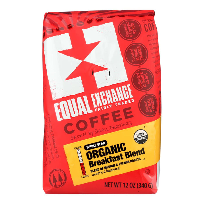 Equal Exchange Organic Breakfast Blend Whole Bean Coffee (Pack of 6 - 12 Oz.)