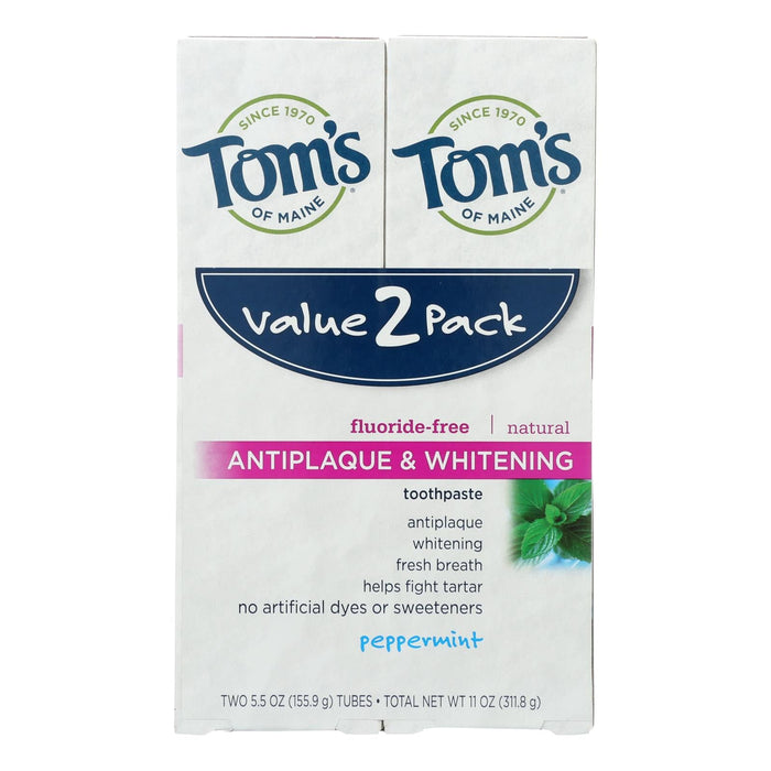 Tom's of Maine Anti-Plaque & Whitening Toothpaste with Fluoride, Pack of Three - 2 oz Tubes