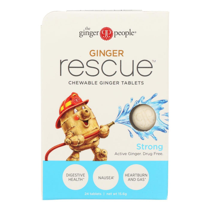 Ginger People Ginger Rescue Strong: Powerful Ginger Chews for Digestive Support,  24 Chewable Tablets(Pack of 10)