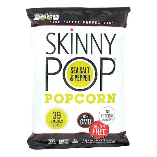 Skinny Pop Sea Salt & Black Pepper Popcorn: Healthy Snacking, Big Flavor (4.4 oz, 12 Pack)