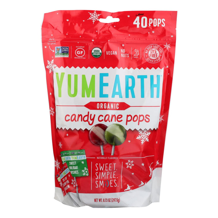 YumEarth Organics Organic Candy Pops 8.5oz Peppermint Cane (Pack of 18)