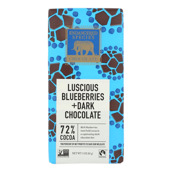 Endangered Species Natural Chocolate Bars (Pack of 12) - Dark Chocolate with 72% Cocoa, Blueberries and 3 Oz Bars.