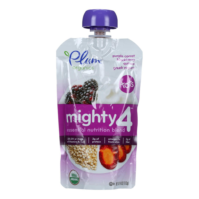 Plum Organics Essential Nutrition Blend - Mighty 4 (Pack of 6) Purple Carrot Blackberry Quinoa Greek Yogurt - 4 Oz