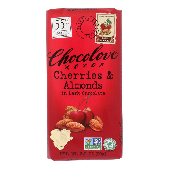 Chocolove Xoxox Premium Dark Chocolate with Cherries and Almonds (12-Pack of 3.2 Oz Bars)