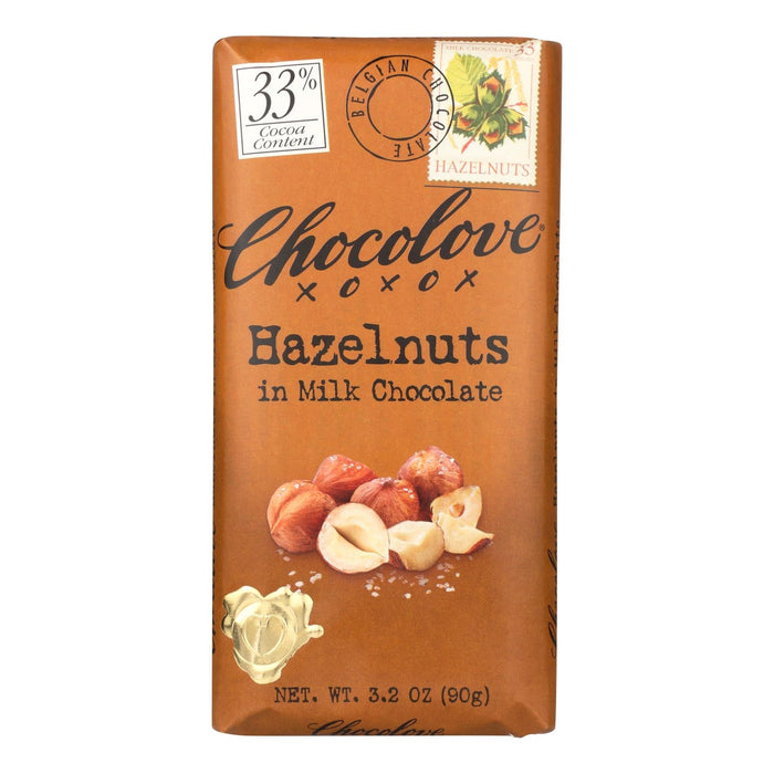 Chocolove Premium Xoxox Milk Chocolate Bars with Hazelnuts, 3.2 Oz (12-Pack)