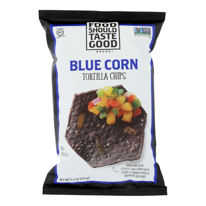 Food Should Taste Good Blue Corn Tortilla Chips, Perfect for Dipping and Snacking (Pack of 12 - 5.5 Oz.)