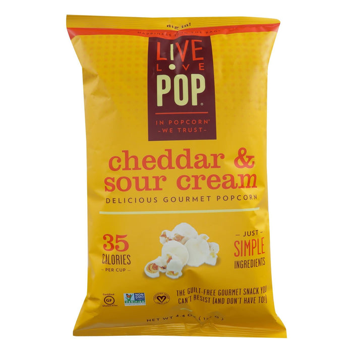 Live Love Pop Cheddar & Sour Cream Popcorn, (Pack of 12) 4.4 Oz.