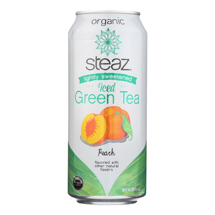 Steaz Lightly Sweetened Green Tea with Peach Flavor - 16 Fl Oz - Case of 12