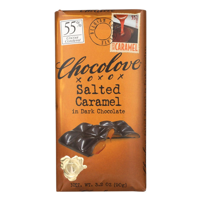 Chocolove Xoxox Dark Chocolate Bar with Decadent Salted Caramel (Pack of 10 - 3.2 Oz. Bars)
