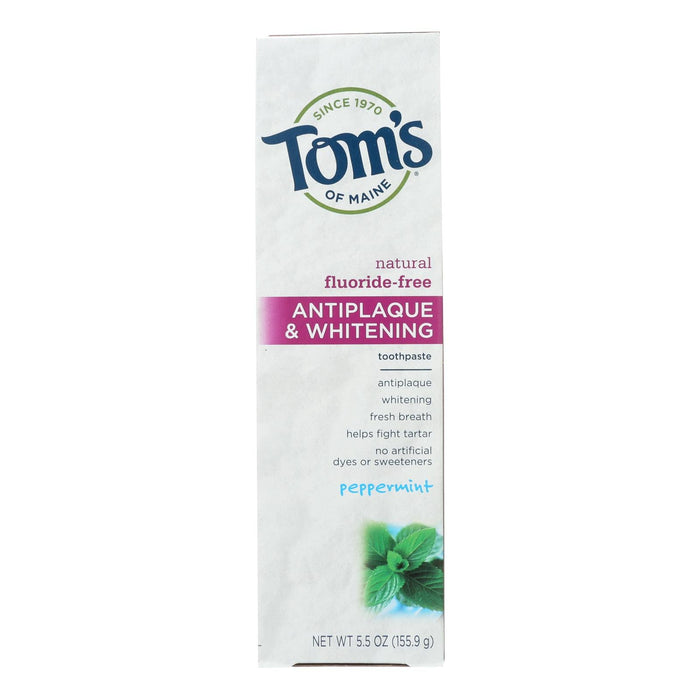 Tom's of Maine Antiplaque and Whitening Toothpaste, Peppermint Flavor, 5.5 Oz (Pack of 6)