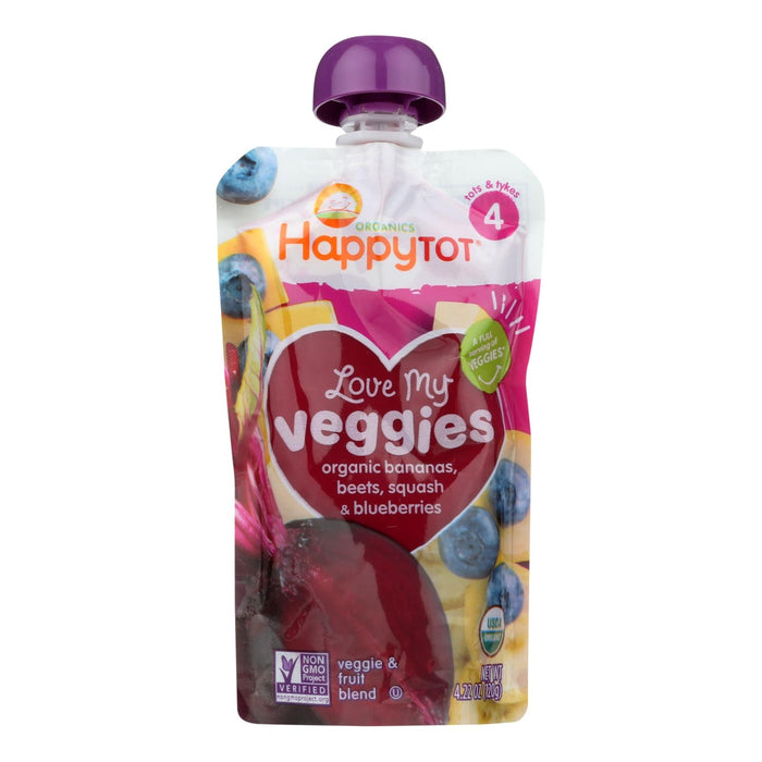 Happy Tot Toddler Food - Organic Love My Veggies (Pack of 16) - Banana Beet Squash and Blueberry 4.22 Oz