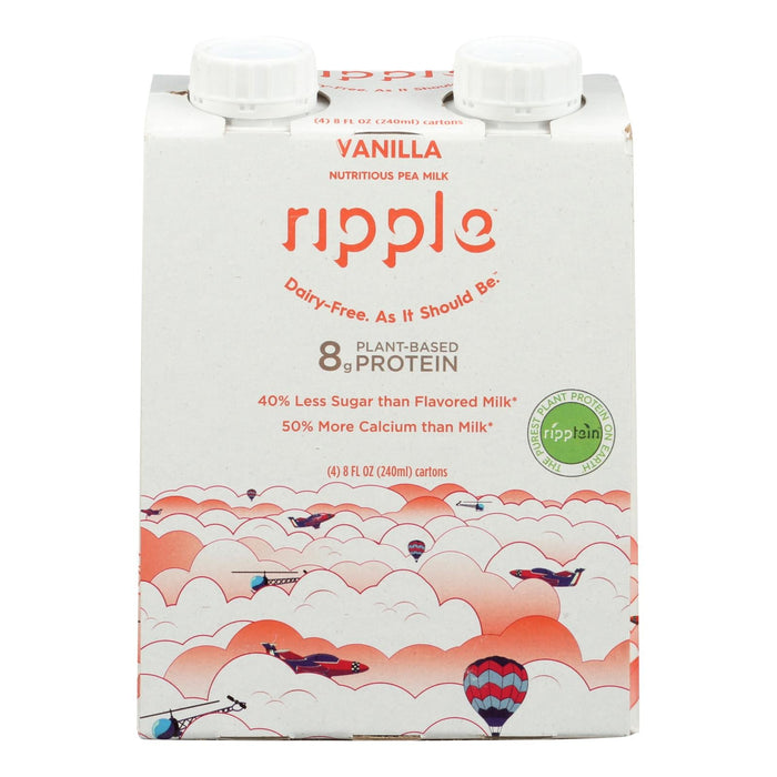 Ripple Foods Aseptic Vanilla Plant-Based Protein Shakes with Pea Protein, 8 Fl Oz, (Pack of 4)