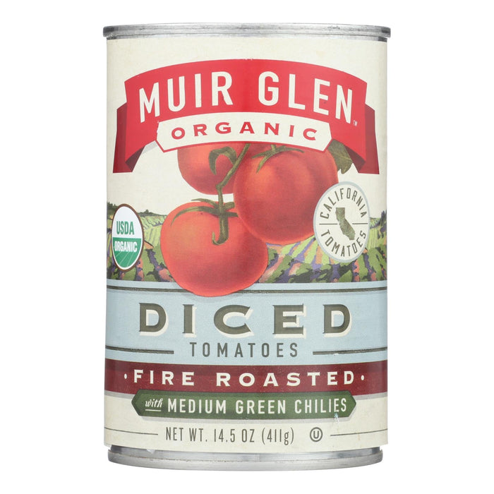 Muir Glen Fire-Roasted Diced Tomatoes with Green Chilies, 14.5 oz Pack of 12