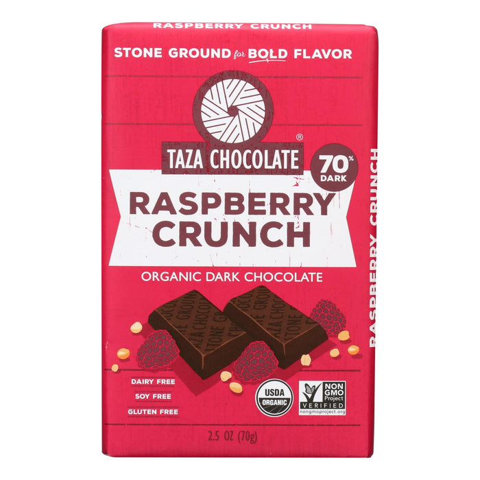 Organic Dark Chocolate Bar with Raspberry Crunch (Pack of 10) - 2.5 Oz. Taza Stone Ground