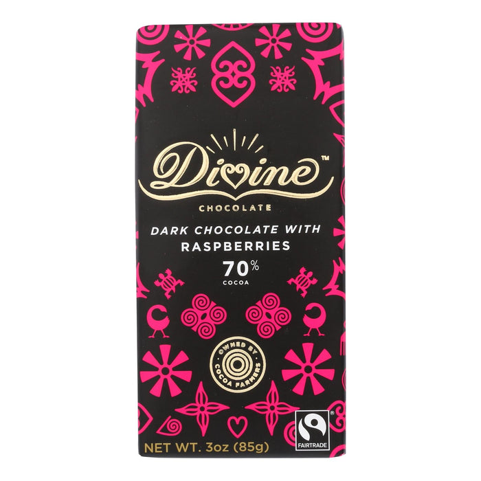Divine Dark Chocolate Bar with Raspberry (Pack of 12 - 3 Oz.)