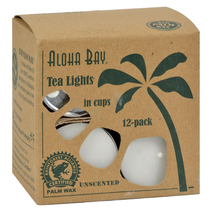 Aloha Bay Palm Wax Tea Lights in Aluminum Holders - 12 Pack