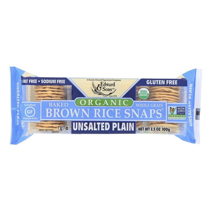 Edward and Sons Unsalted Brown Rice Snaps, 3.5 Oz. (Pack of 12)