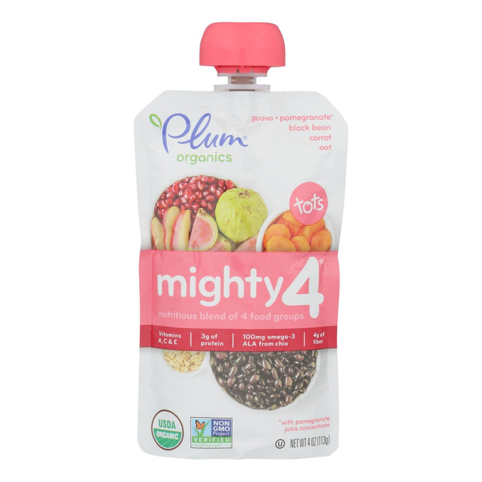 Plum Organics Mighty 4 Blends Tots - Guava, Pomegranate, Black Bean, Carrot & Oat - 4 Oz. Pouches (Pack of 6)