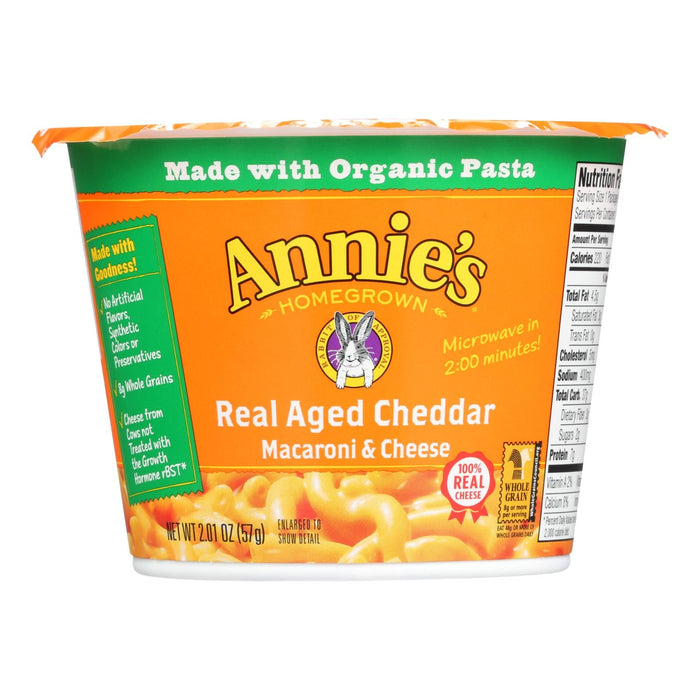 Annie's Homegrown Real Aged Cheddar Microwaveable Mac & Cheese Cups - Case of 12 - 2.01 Oz.