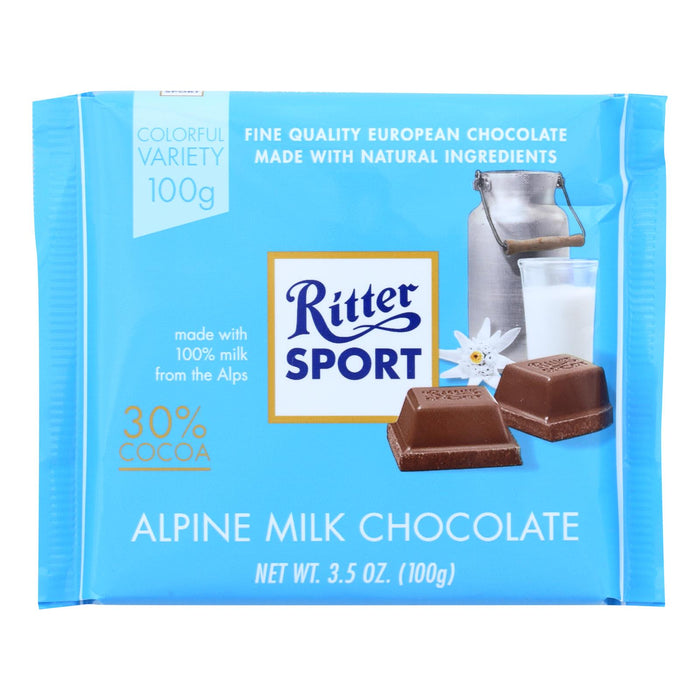 Ritter Sport Milk Chocolate Bar (Pack of 12) - 30% Cocoa, Alpine Flavor - 3.5 Oz Bars