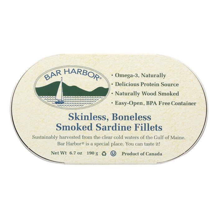 Bar Harbor Smoked, Skinless, Boneless Sardine Fillets - 6.7 Oz. (Pack of 12)