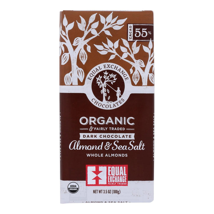 Equal Exchange Organic Dark Chocolate with Almond and Sea Salt (Pack of 10) - 3.5 Oz.
