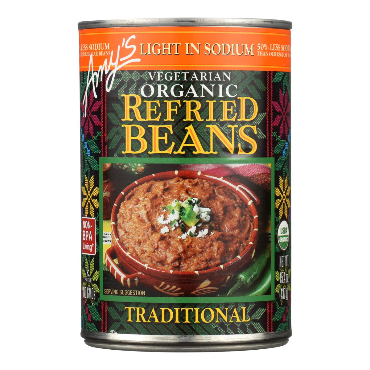 Amy's USDA Organic Sodium Reduced Traditional Refried Beans, 15.4 Oz ...