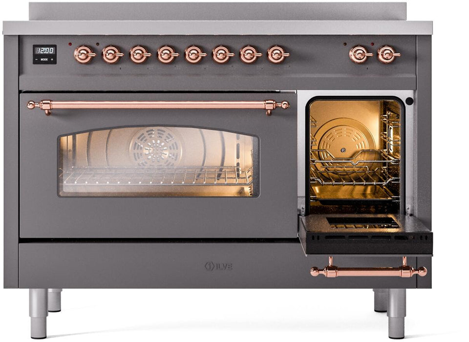 ILVE Nostalgie II 48" Electric Range, Matte Graphite, Copper Trim UPI486NMPMGP