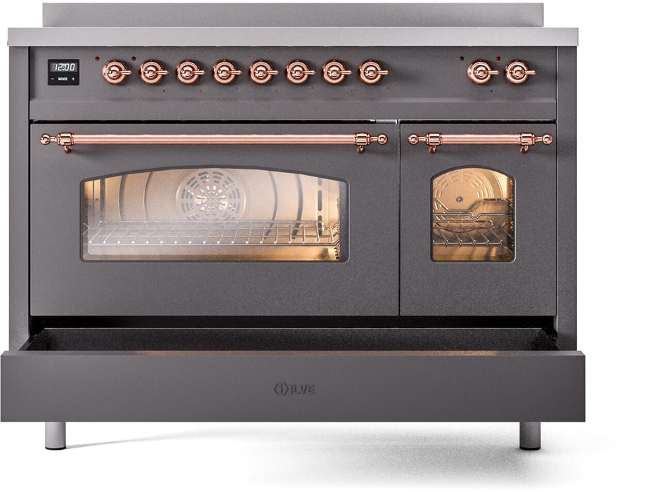 ILVE Nostalgie II 48" Electric Range, Matte Graphite, Copper Trim UPI486NMPMGP