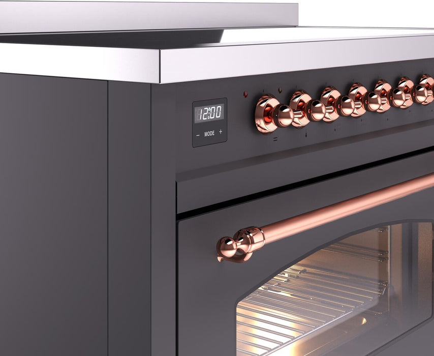 ILVE Nostalgie II 48" Electric Range, Matte Graphite, Copper Trim UPI486NMPMGP
