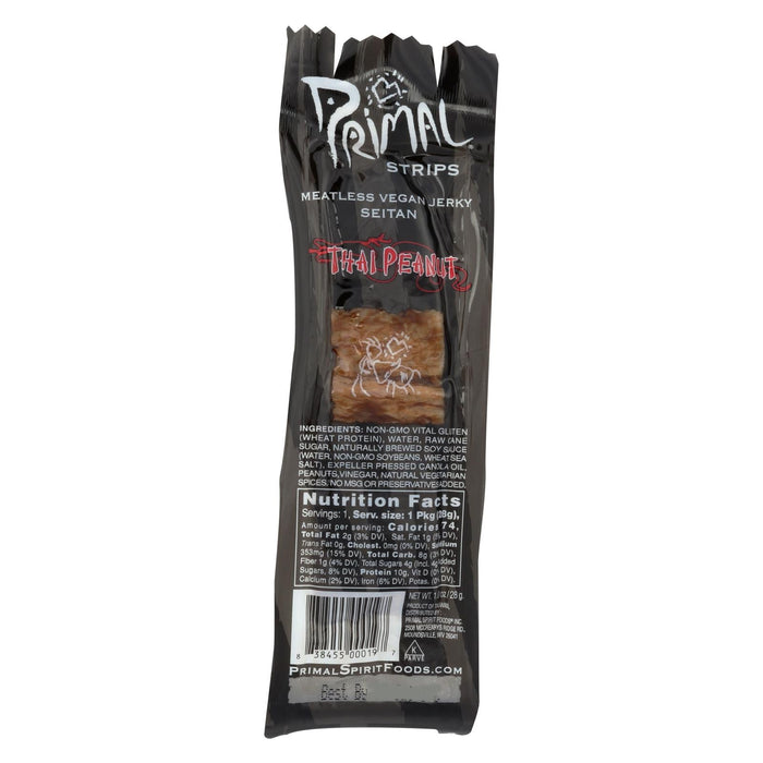 Primal Strips Vegan Jerky: 24-Pack Meatless Seitan, Thai Peanut Flavor - (1 Oz. Strips)